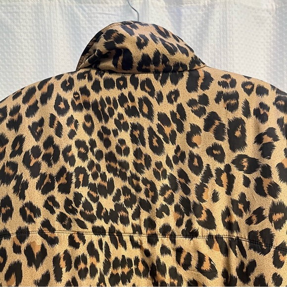 Leopard Print 100% Silk Women’s Puffer Bomber Jacket Oversized Small Y2K - Picture 7 of 10